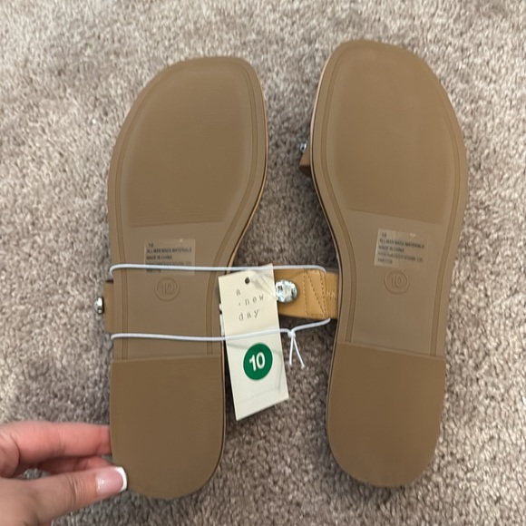 A New Day Brit Two Band Embellished Sandals Size 10 Color Tan - Picture 7 of 9